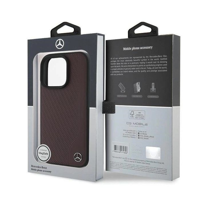 Mercedes“ MB medienos imitacijos odinis MagSafe“ dėklas iPhone 16 Pro Max“ – raudonas