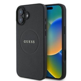 Guess Grained Gold Ring MagSafe dėklas iPhone 16 - juoda