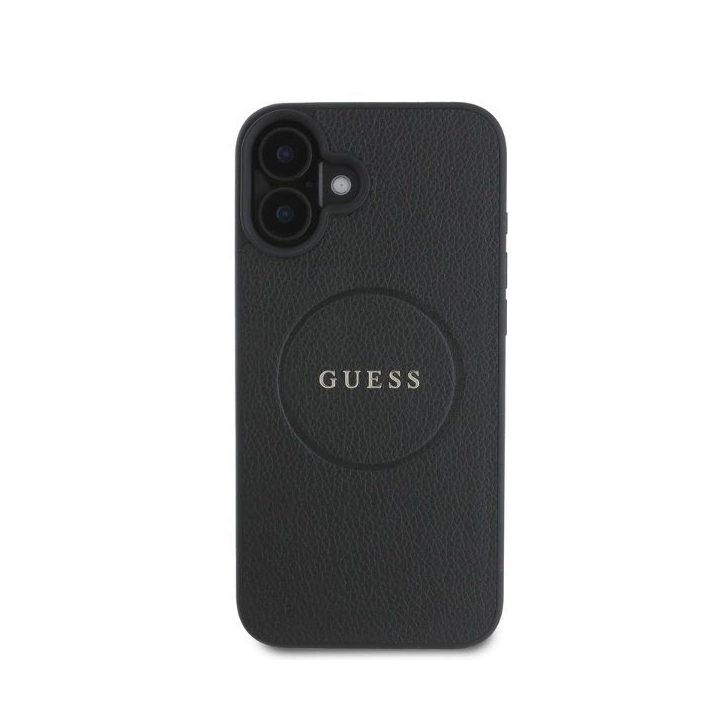Guess Grained Gold Ring MagSafe dėklas iPhone 16 - juoda