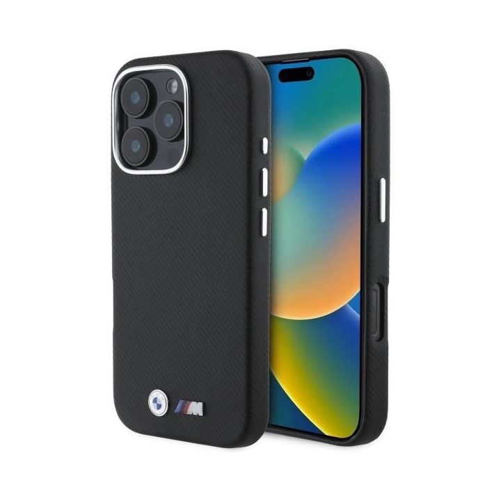 BMW M Edition Kevlar Wrapped Metal iPhone 16 Pro Max“ dėklas – juodas