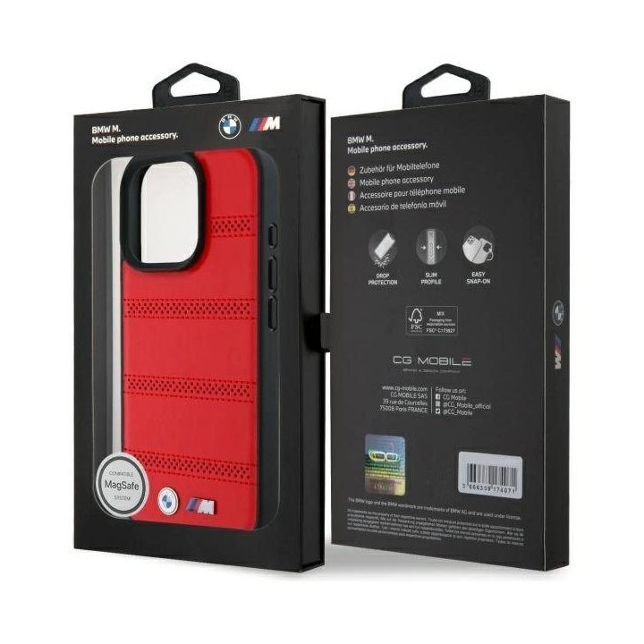 BMW M Perforuoto ir Siūtojo MagSafe Dėklas iPhone 16 Pro Max - Raudona