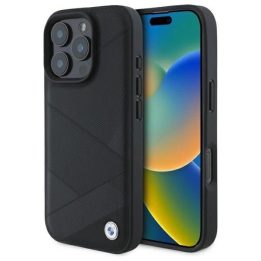 BMW telefono dėklas Crossing Lines“ iš odos iPhone 16 Pro Max“ - juodos spalvos