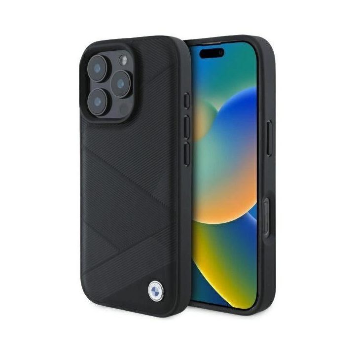 BMW telefono dėklas Crossing Lines“ iš odos iPhone 16 Pro Max“ - juodos spalvos