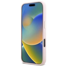 Guess Silicone Script Metal Logo & Frame iPhone 16 Pro dėklas – rožinis