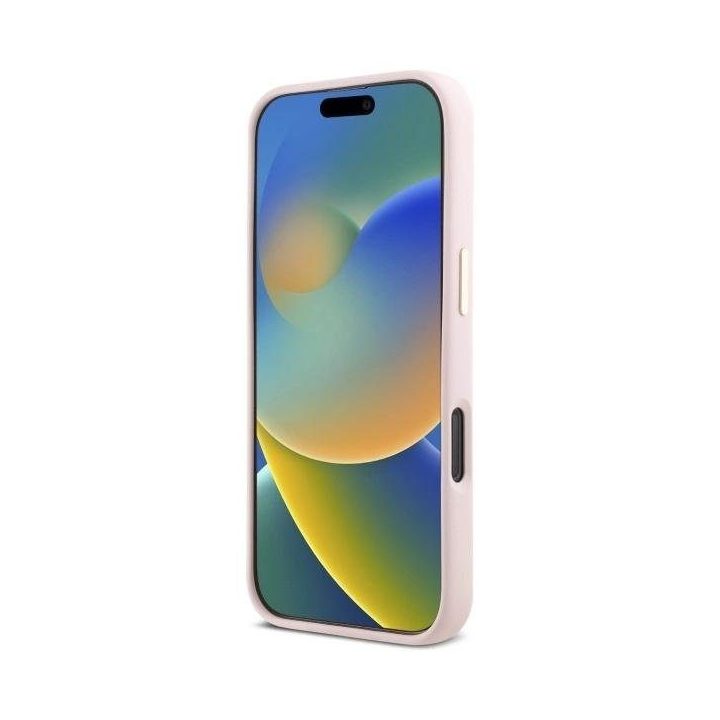 Guess Silicone Script Metal Logo & Frame iPhone 16 Pro dėklas – rožinis