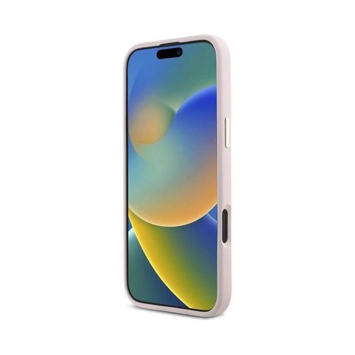 silikoninis dėklas su metaliniais logotipo elementais ir rėmeliu ,,iPhone 16 Plus“ – Rožinis
