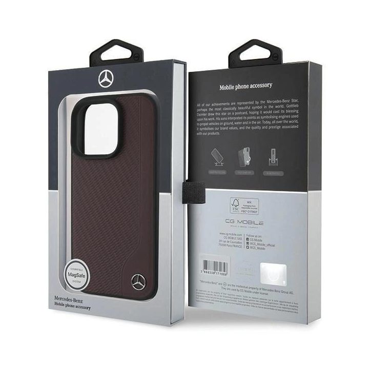 Mercedes MB“ medžio imitacijos odinis MagSafe iPhone 16 Pro“ dėklas – raudonas