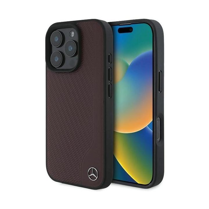 Mercedes MB“ medžio imitacijos odinis MagSafe iPhone 16 Pro“ dėklas – raudonas