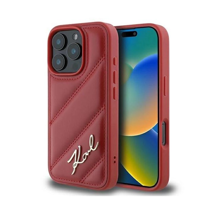 odinis dėklas iPhone 16 Pro su rombiniu raštu - raudonos spalvos