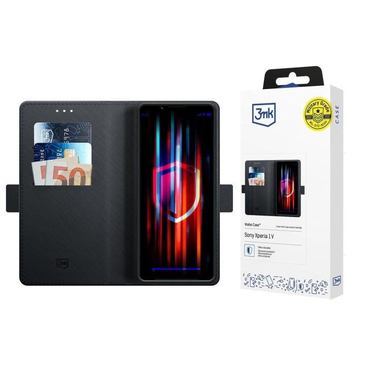 dėklas su kortelių kišene Sony Xperia 1 V - juodos spalvos