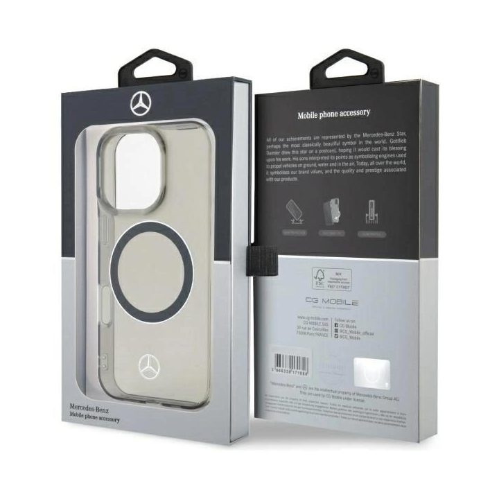 Mercedes“ sidabrinis MagSafe“ žiedas skirtas iPhone 16 Pro Max“ dėklui – juodas