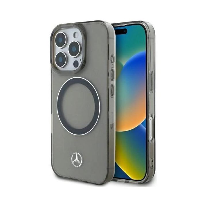 Mercedes“ sidabrinis MagSafe“ žiedas skirtas iPhone 16 Pro Max“ dėklui – juodas