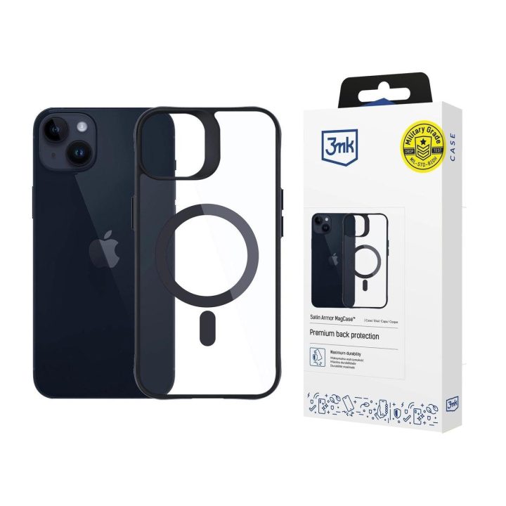 iPhone 14 Plus telefonui – skaidrus juodu rėmeliu
