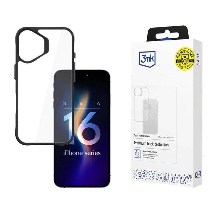 Dėklas skirtas iPhone 16 Plus“ – skaidrus su juodu rėmeliu