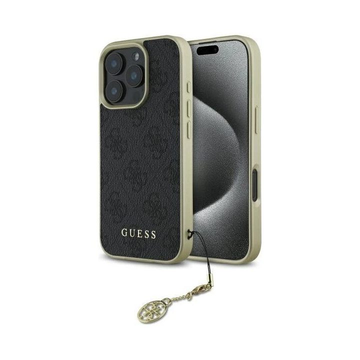 Guess 4G Charms Kolekcijos dėklas iPhone 16 Pro“ – juodas