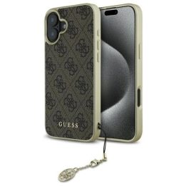 Guess“ 4G žavesių kolekcijos dėklas iPhone 16 Plus telefonui – rudas