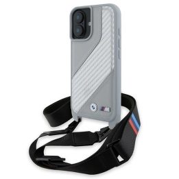 BMW M Edition Carbon Stripe & Strap iPhone 16 dėklas – pilkas