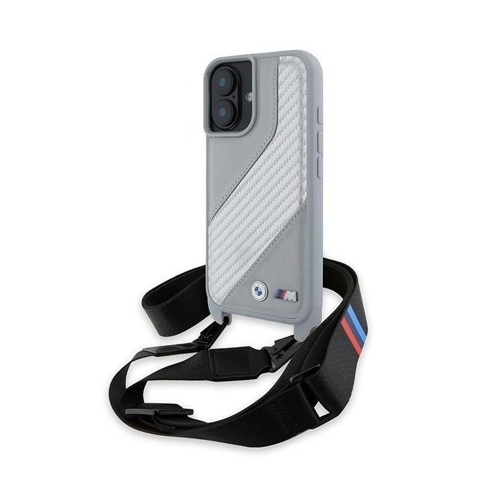 BMW M Edition Carbon Stripe & Strap iPhone 16 dėklas – pilkas