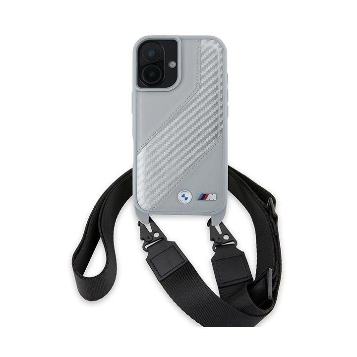 BMW M Edition Carbon Stripe & Strap iPhone 16 dėklas – pilkas