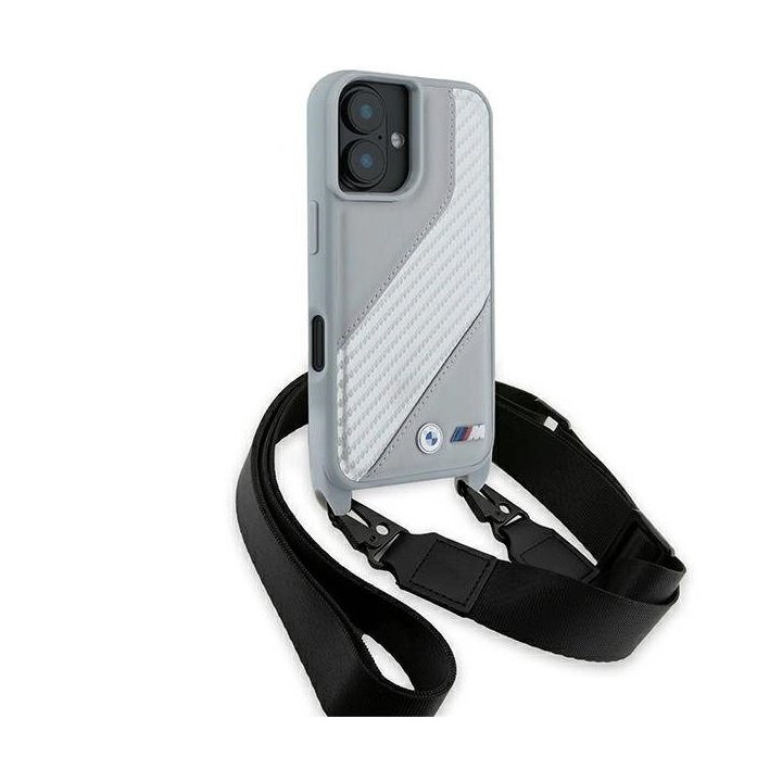BMW M Edition Carbon Stripe & Strap iPhone 16 dėklas – pilkas
