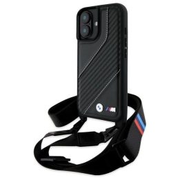BMW M Edition Carbon Stripe & Strap iPhone 16 dėklas – juodos spalvos