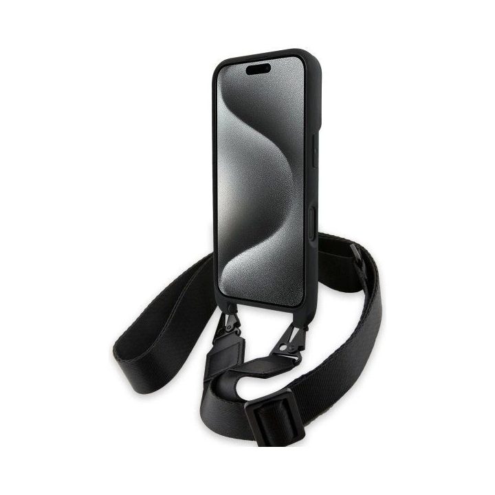 BMW M Edition Carbon Stripe & Strap iPhone 16 dėklas – juodos spalvos