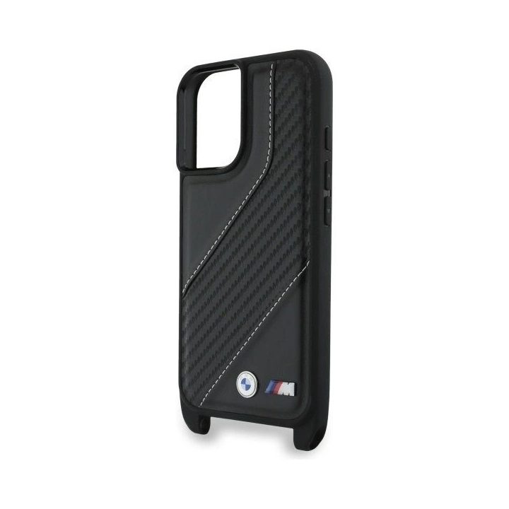 BMW M Edition Carbon Stripe & Strap iPhone 16 dėklas – juodos spalvos