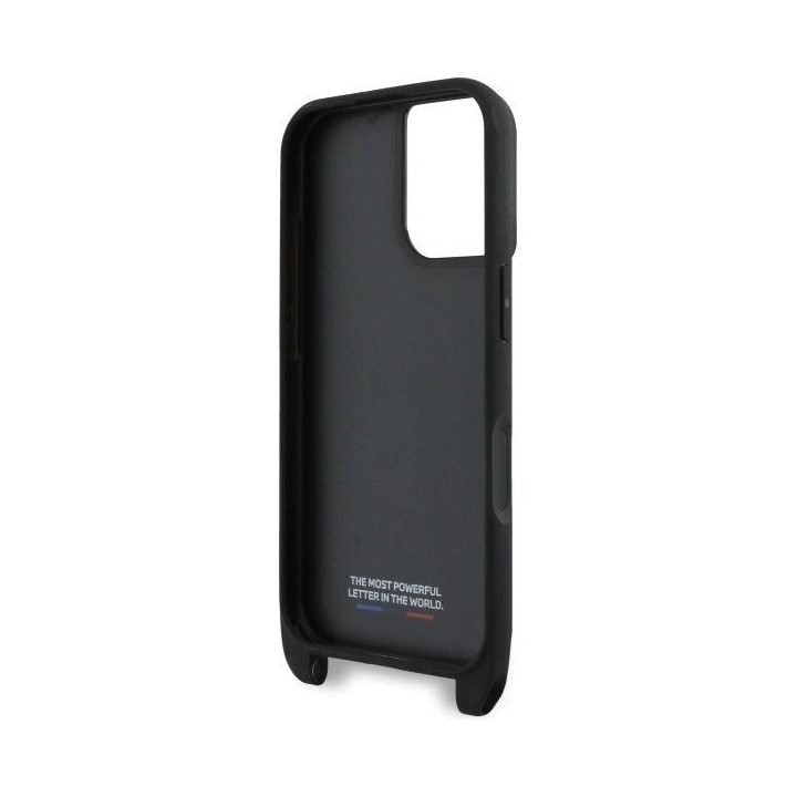 BMW M Edition Carbon Stripe & Strap iPhone 16 dėklas – juodos spalvos