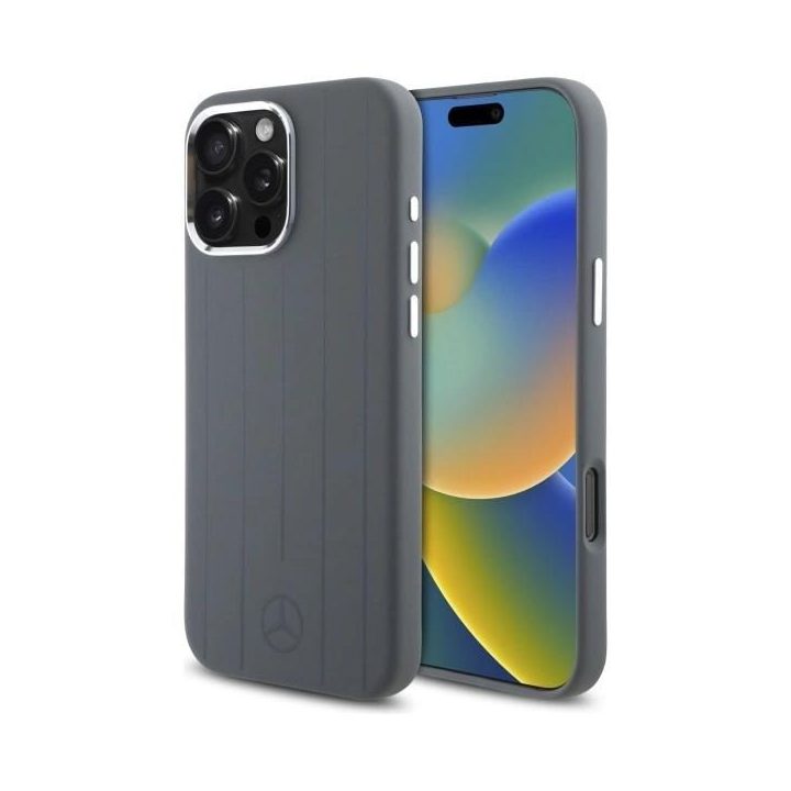 Mercedes“ silikoninis MagSafe dėklas su vertikaliais tonais iPhone 16 Pro Max“ – pilka