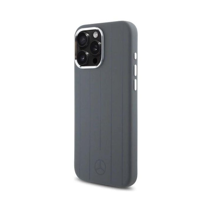Mercedes“ silikoninis MagSafe dėklas su vertikaliais tonais iPhone 16 Pro Max“ – pilka