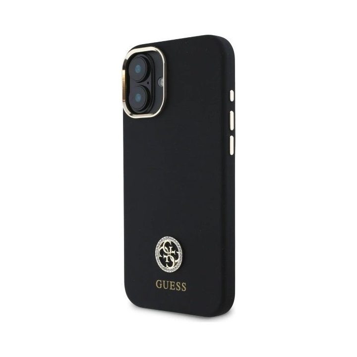 Guess Silicone Logo Strass 4G“ dėklas iPhone 16“ - juodos spalvos