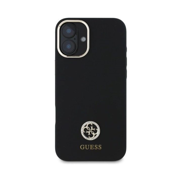 Guess Silicone Logo Strass 4G“ dėklas iPhone 16“ - juodos spalvos