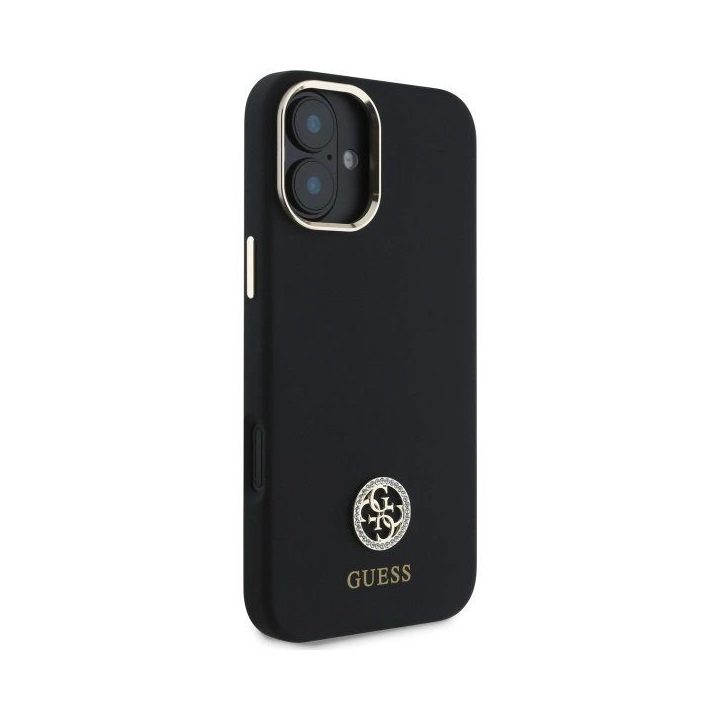 Guess Silicone Logo Strass 4G“ dėklas iPhone 16“ - juodos spalvos