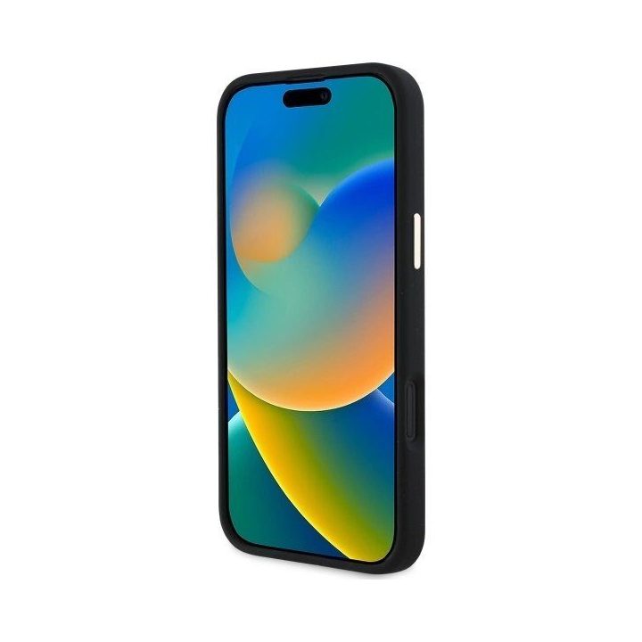 Guess Silicone Logo Strass 4G“ dėklas iPhone 16“ - juodos spalvos