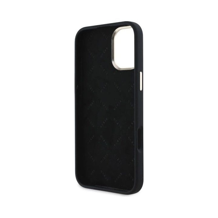 Guess Silicone Logo Strass 4G“ dėklas iPhone 16“ - juodos spalvos