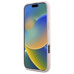 Guess Silicone Script Metal Logo & Frame iPhone 16 dėklas – rausvas