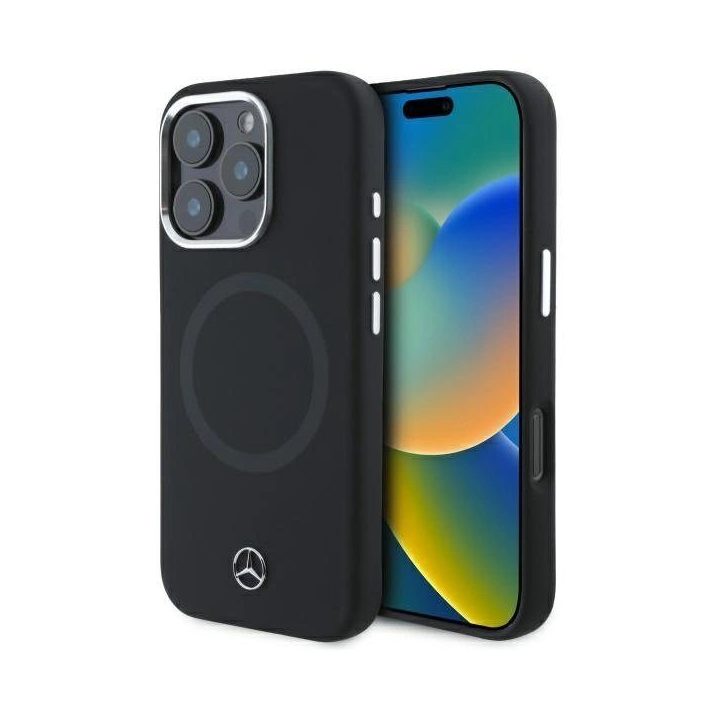 Mercedes-Benz“ silikono dėklas su toniniu logotipu MagSafe iPhone 16 Pro“ – juodos spalvos