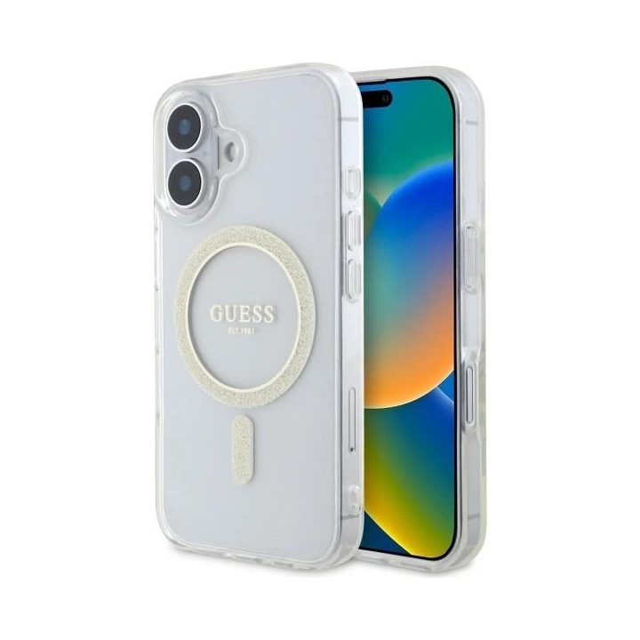 iPhone 16 Plus 6.7 skaidrų kieto korpuso IML Glitter Circle MagSafe