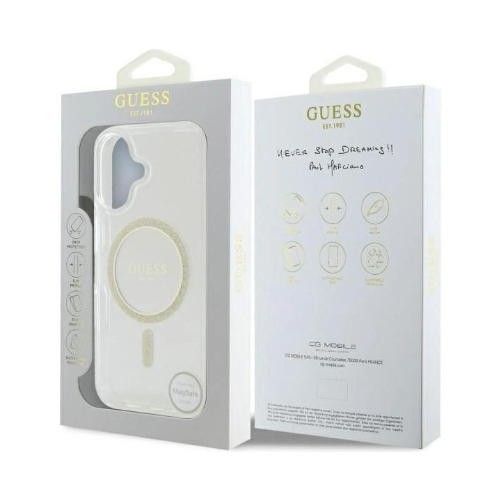 iPhone 16 Plus 6.7 skaidrų kieto korpuso IML Glitter Circle MagSafe