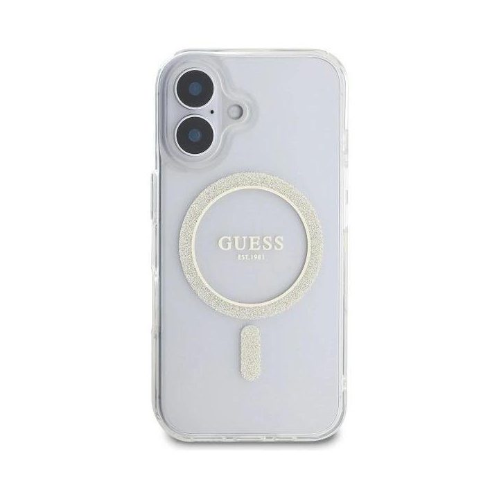 iPhone 16 Plus 6.7 skaidrų kieto korpuso IML Glitter Circle MagSafe