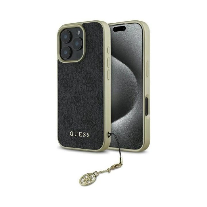 Guess 4G Charms kolekcijos dėklas iPhone 16 Pro Max - juodas