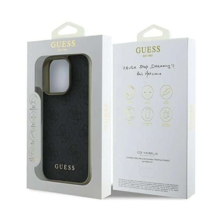 Guess 4G Charms kolekcijos dėklas iPhone 16 Pro Max - juodas