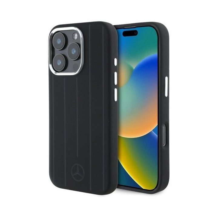 Mercedes iPhone 16 Pro“ 6,3 col. juodas / juodas kieto dėklo silikonas,