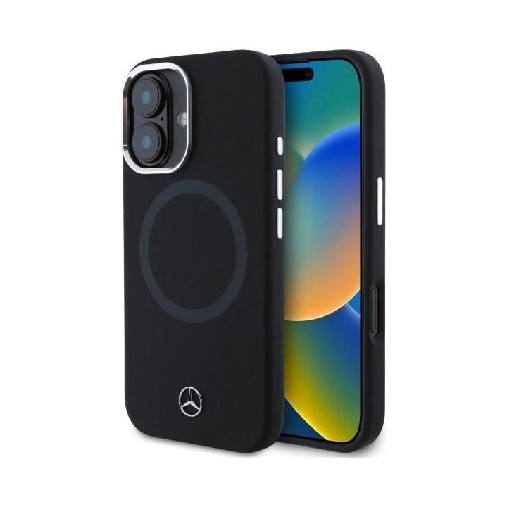 iPhone 16 6,1“ juodas/juodas iš kieto apvalkalo silikono su logotipu MagSafe“