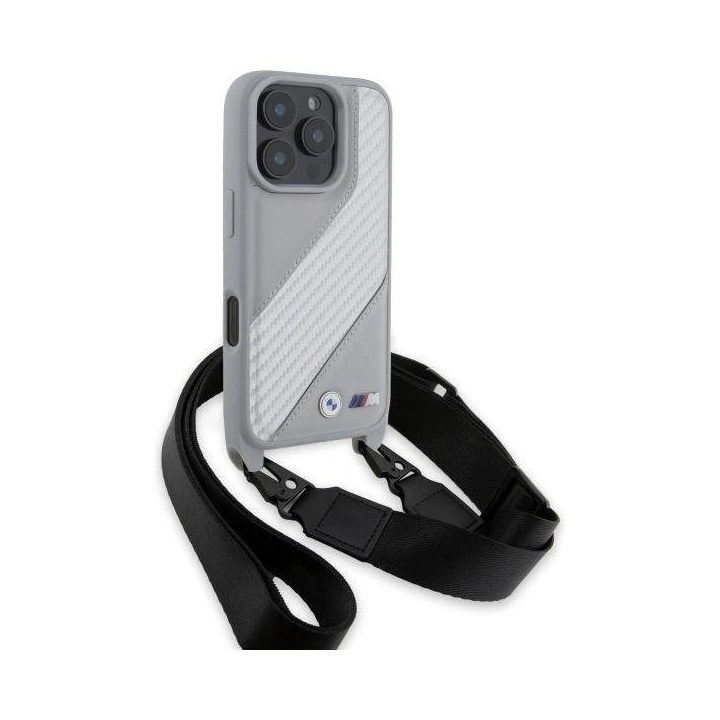 iPhone 16 Pro Max“ dėklas su anglies juostele ir dirželiu, pilkas