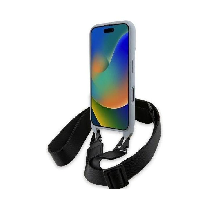 iPhone 16 Pro Max“ dėklas su anglies juostele ir dirželiu, pilkas