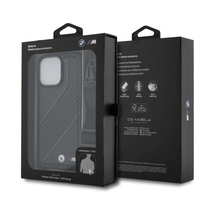 BMW M Edition Carbon Strap & Strap dėklas iPhone 16 Pro Max - Juodas