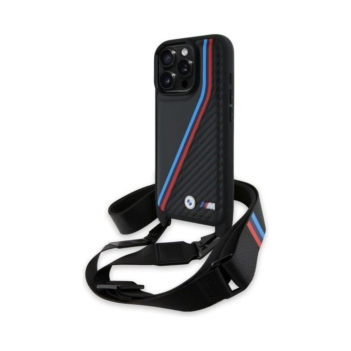 BMW M Carbon Tricolor Lines & Strap“ dėklas iPhone 16 Pro Max“ - juodas