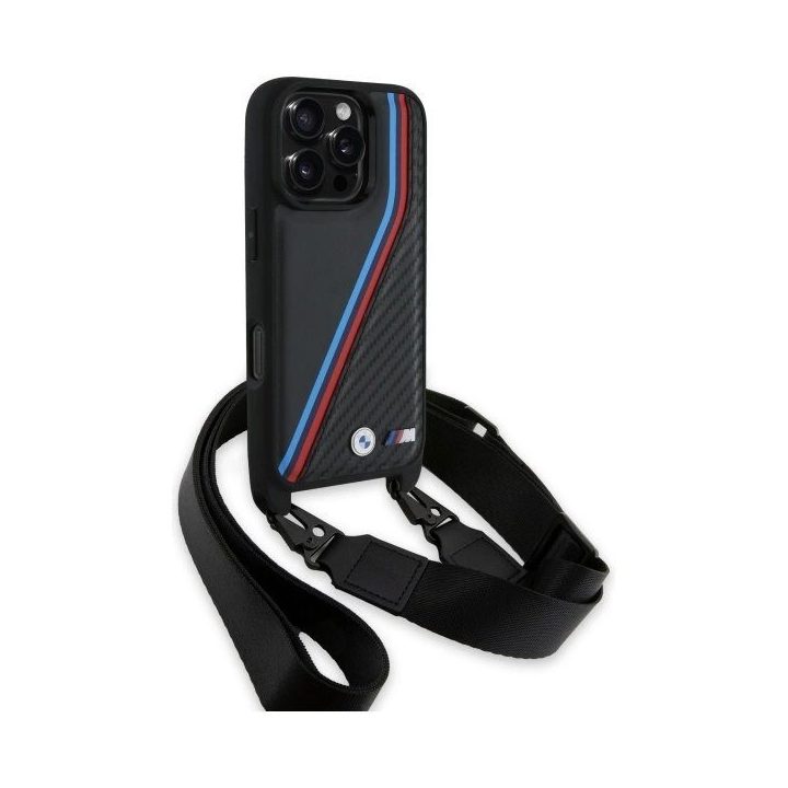 BMW M Carbon Tricolor Lines & Strap“ dėklas iPhone 16 Pro Max“ - juodas