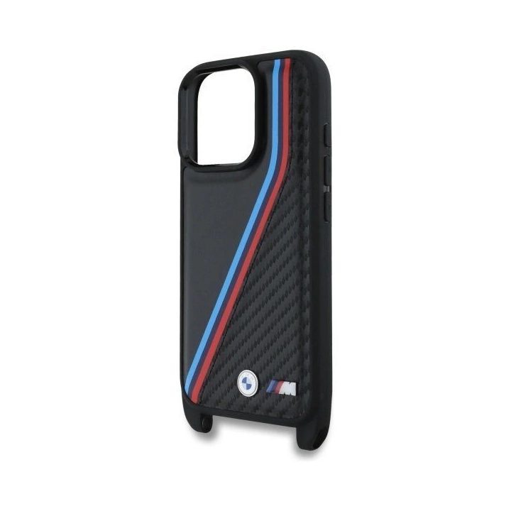 BMW M Carbon Tricolor Lines & Strap“ dėklas iPhone 16 Pro Max“ - juodas